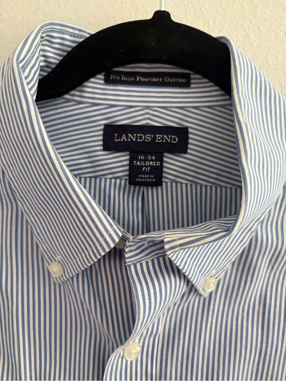 Men’s Lands' End No Iron Oxford Supima Button Down Shirt Blue White Stripe - Picture 5 of 10